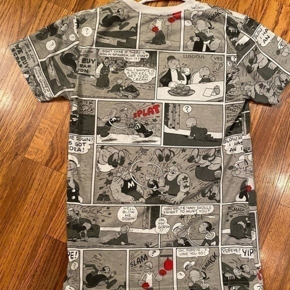 Popeye The Sailor T-shirt Medium Mens Gray All Over Comic Print Wimpy Pluto - Picture 2 of 7